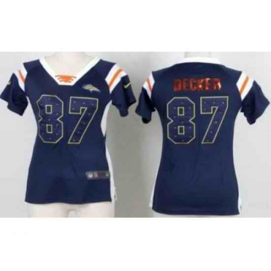 Women Nike Denver Broncos 87# Eric Decker Blue Handwork Sequin Name Fashion NFL Jerseys